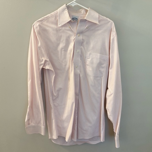 👔 Brooks Brothers Slim Fit 15-33 Dress Shirt – Pink Grid Check, Non-Iron - Picture 1 of 7